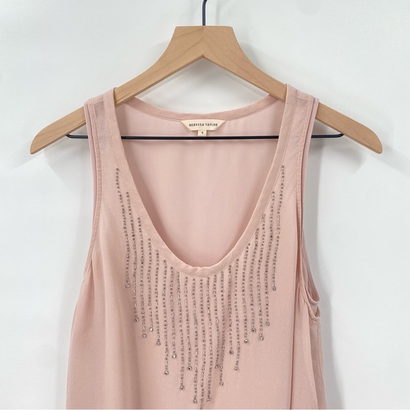 Rebecca Taylor Pink Silk Layered Embellished Y2K Tank Top Size 6 - Picture 5 of 6